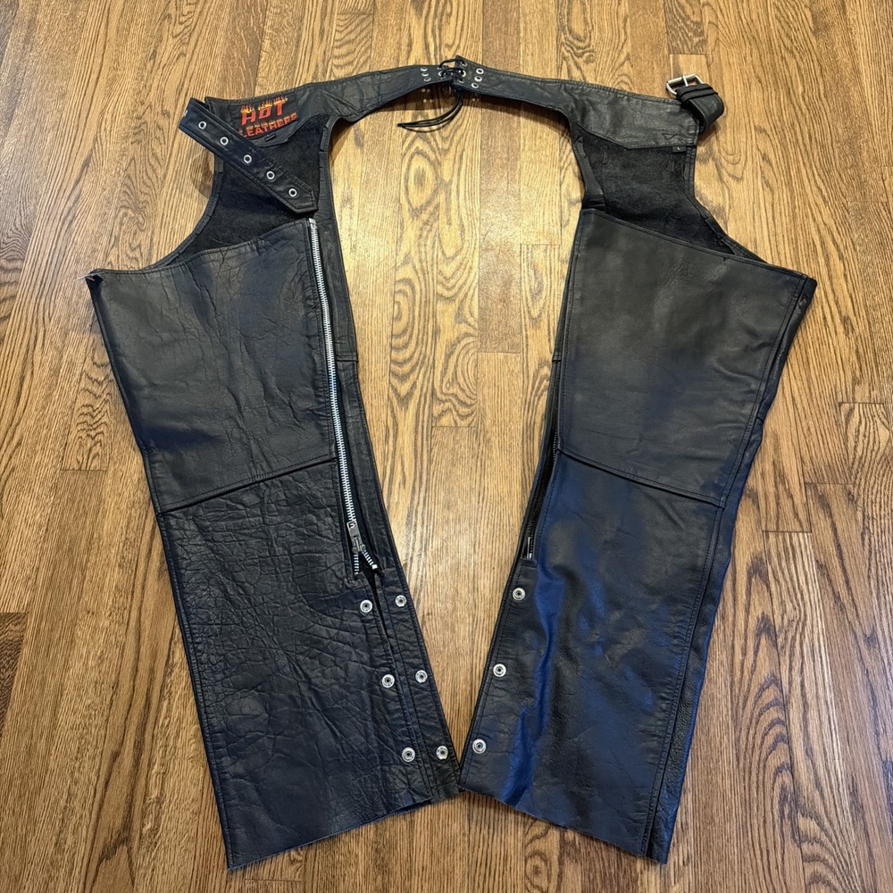 Vtg 90’s Hot Leathers Motorcycle Chaps Thick Heavy Duty Biker Zip Snap Men’s  L